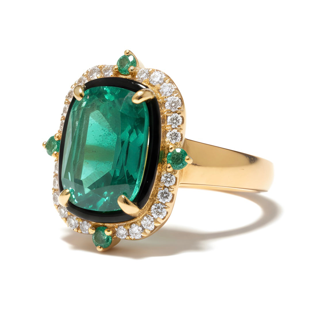 Luxurious 2.76 Ct Natural Emerald & Diamond Cocktail Ring in 18KY Gold Size 7