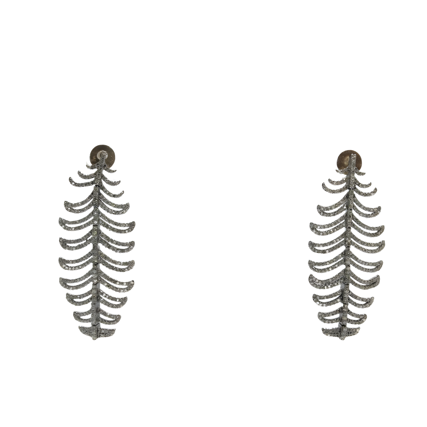 2.72ctw Single Cut Diamond Ribbed Leaf Statement Earrings in 14K Gold