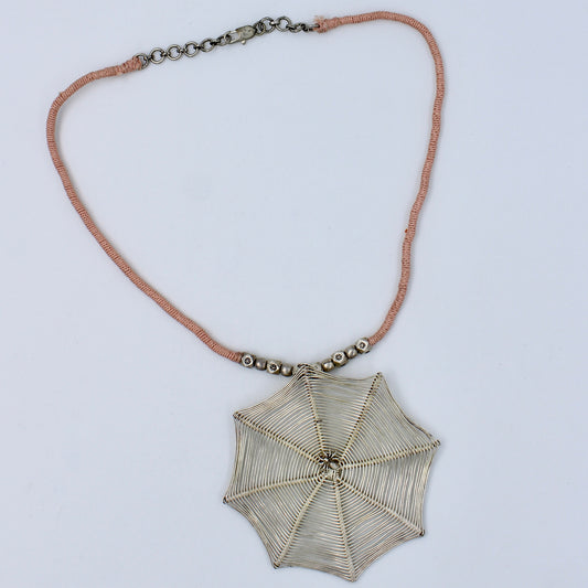 Unique Handmade Spider Web Pendant Necklace in Sterling Silver Size 18 Inches
