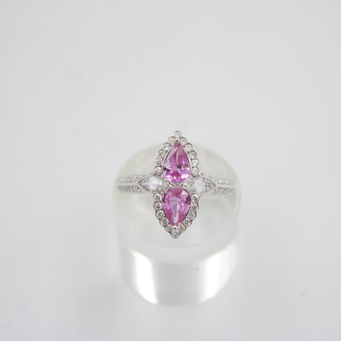 1.72 TCW Barbie Pink Sapphire & Diamond Halo Cocktail Ring in 18K Gold
