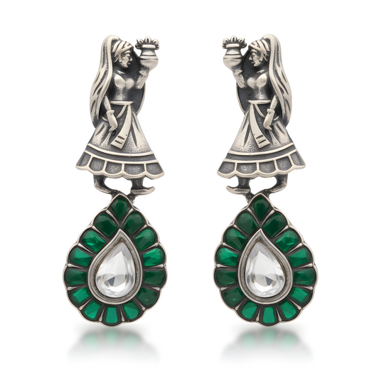 Paniari Green Onyx & Moissanite Stud Earrings in Sterling Silver