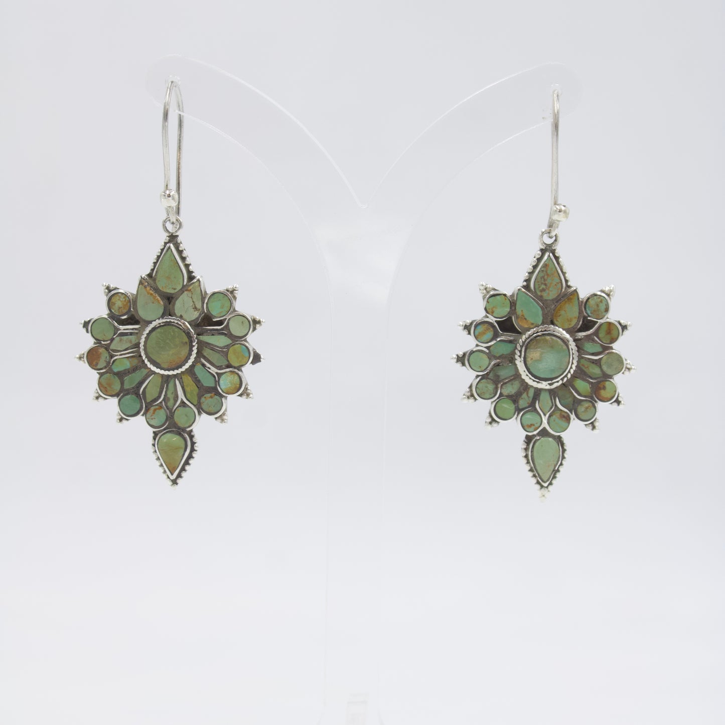 Vintage Starburst Dangle Earrings with Natural Turquoise in Sterling Silver