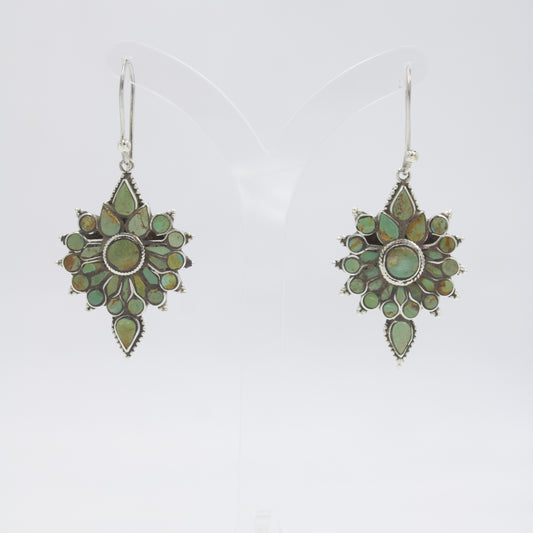 Vintage Starburst Dangle Earrings with Natural Turquoise in Sterling Silver