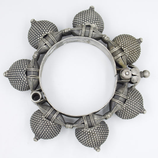Antique Rajasthani Handmade Dome Hinged Bangle in Silver | 1910 Collectors Piece