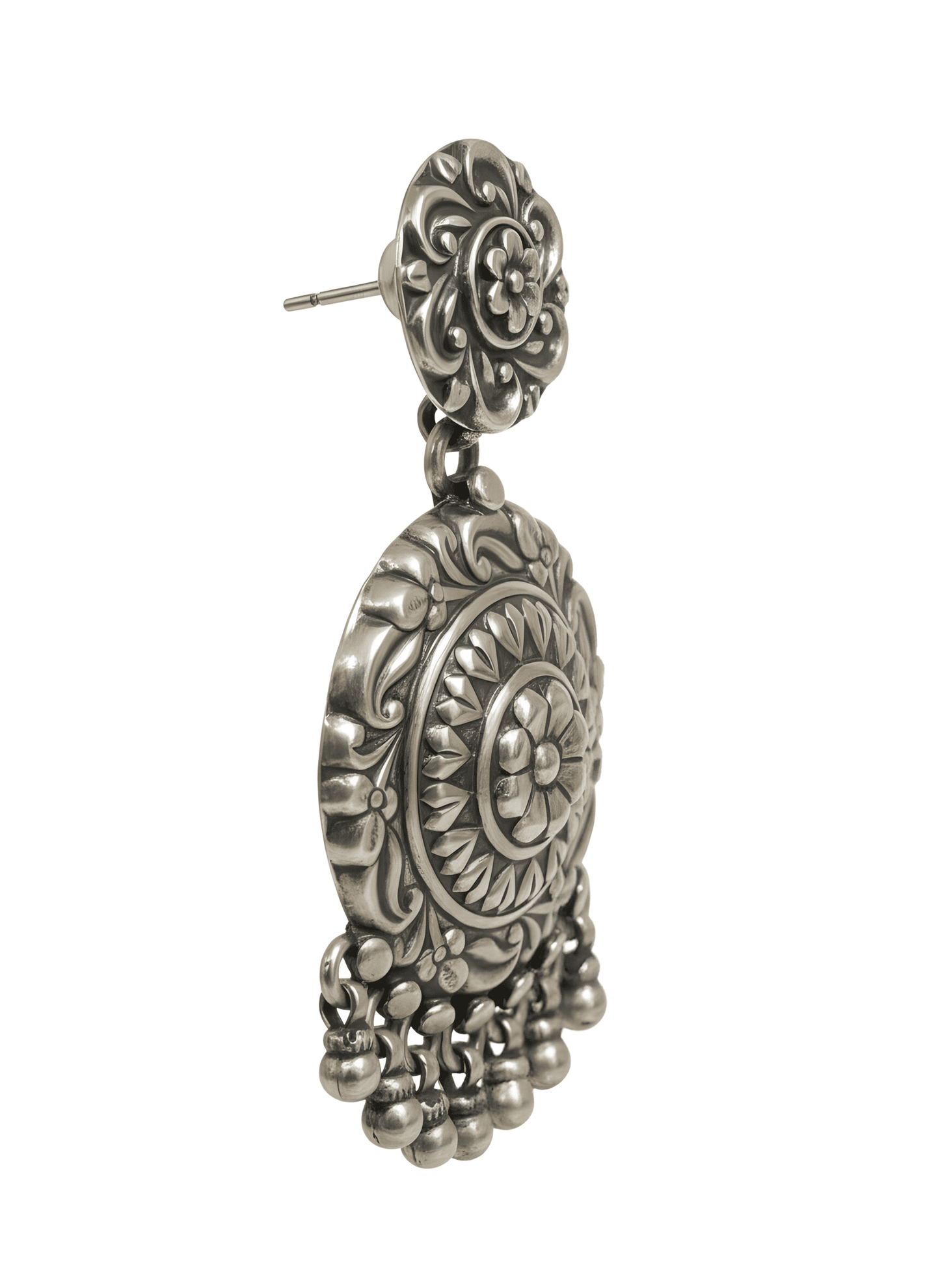 Vintage-Style 925 Sterling Silver Floral Medallion Earrings