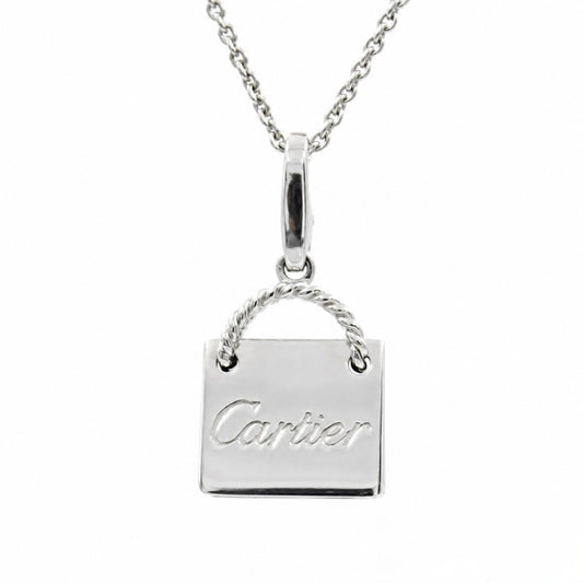 Vintage Authentic Cartier Shopping Bag Charm Pendant in 18K White Gold