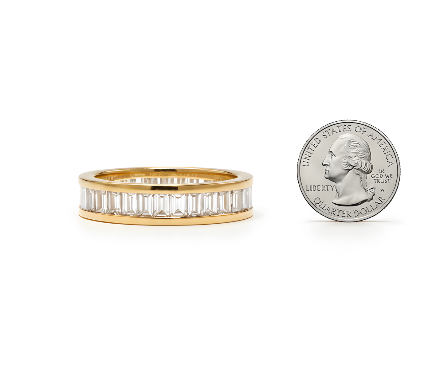 Natural 1.64 Ct E-VVS Channel Set Baguette Band Ring in 14K Yellow Gold