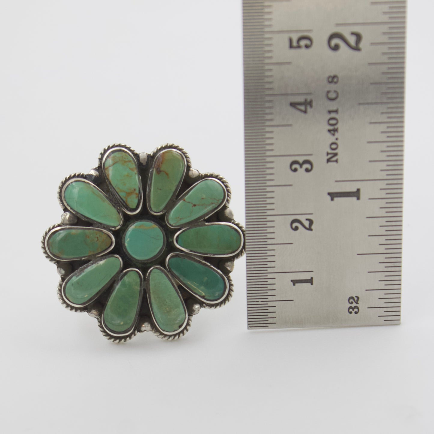 Vintage Natural Turquoise Flower Cluster Statement Ring in Sterling Silver