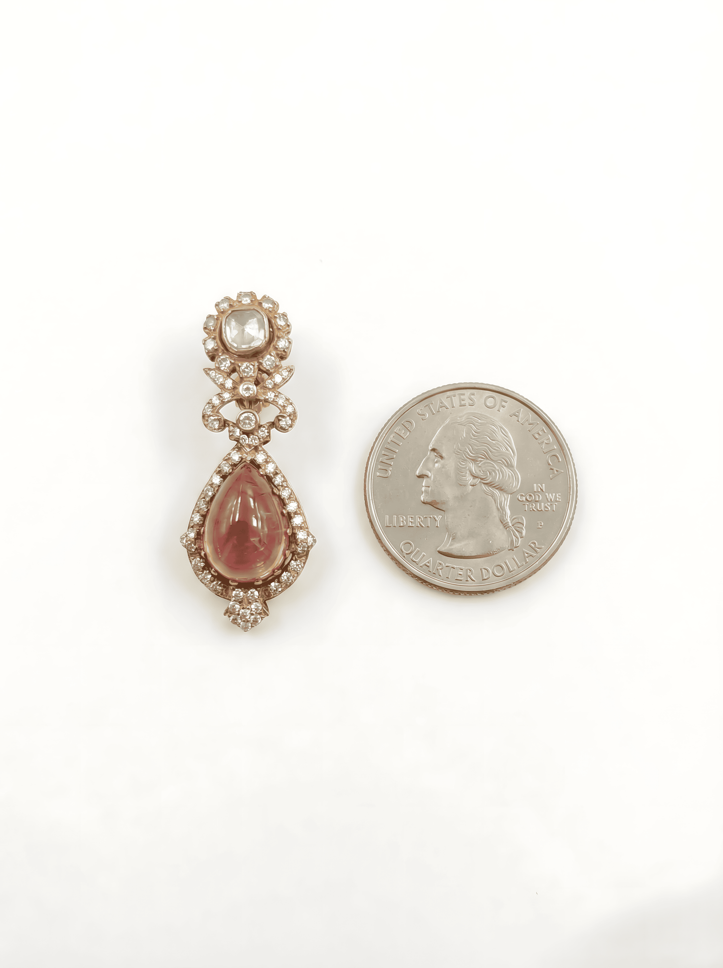 12.3 Ct Rubellite Tourmaline & Rose Cut Diamond Drop Earring In 18K Yellow Gold