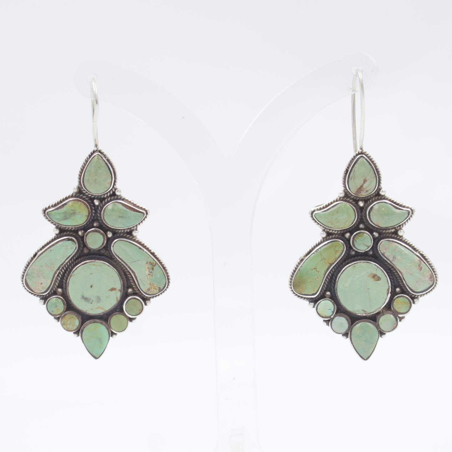 Vintage South Western Natural Turquoise Statement Drop Earrings Sterling Silver
