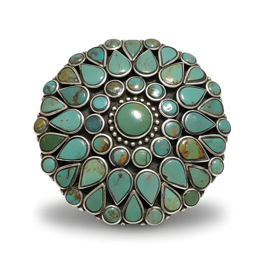 Vintage Tibetan Natural Turquoise Cocktail Ring in Sterling Silver