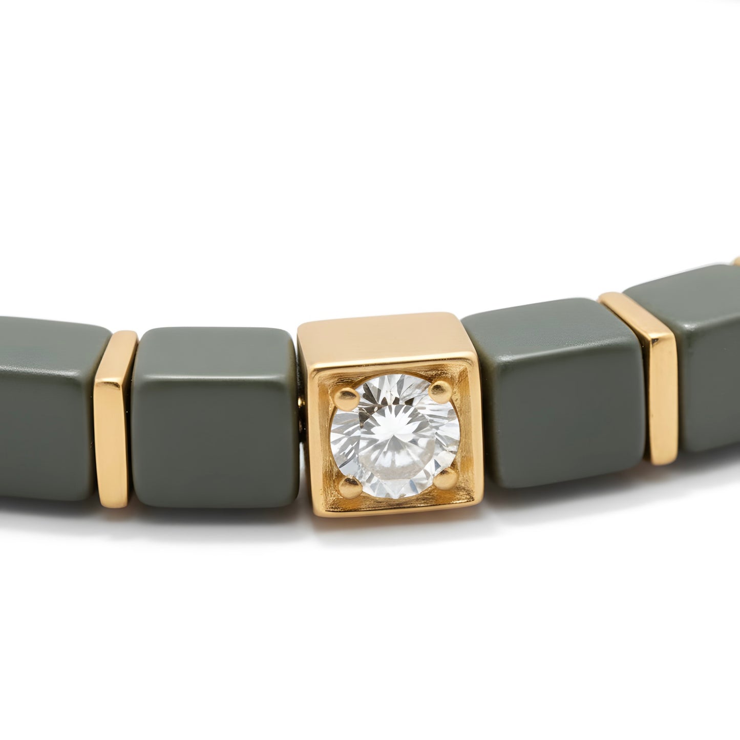 Natural 38.05 Ct Green Onyx & Desert Diamond Tile Beaded Bracelet in 14K Gold