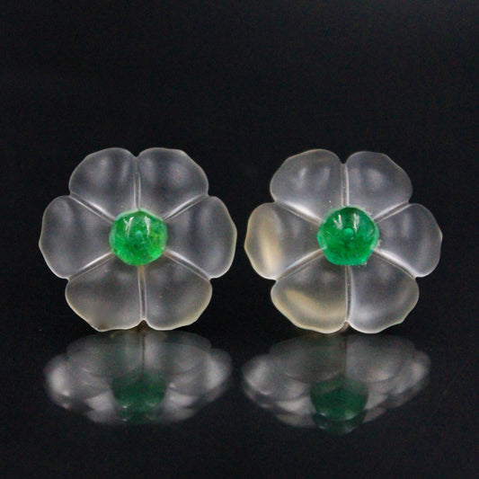 Unique 4.29 Ct Afghan Emerald & Rock Crystal Quartz Cosmos Flower Stud Earring in 18K Gold