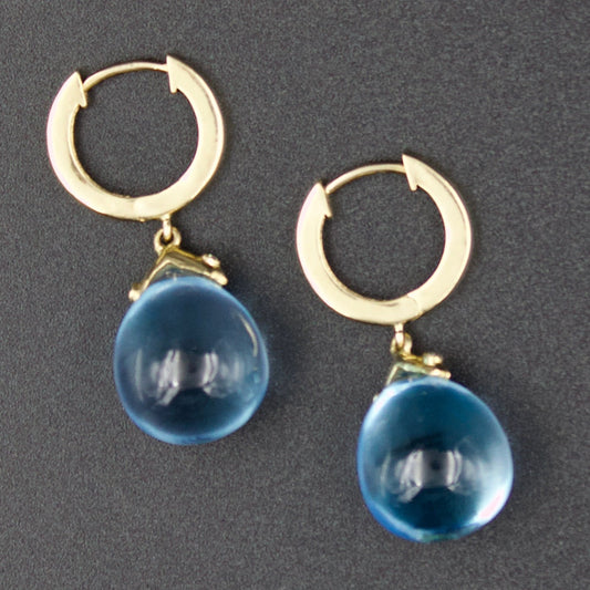 Elegant Minimalist 37 CTW AAA Swiss Blue Topaz and Diamond Drop Earring in 18K Yellow Gold