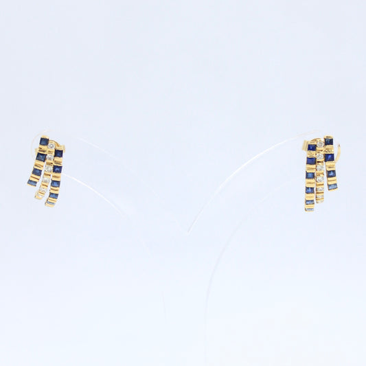 Elegant 1.64 TCW Natural Sapphire & Diamond Ear Cuff Stud Earring in 18K Gold