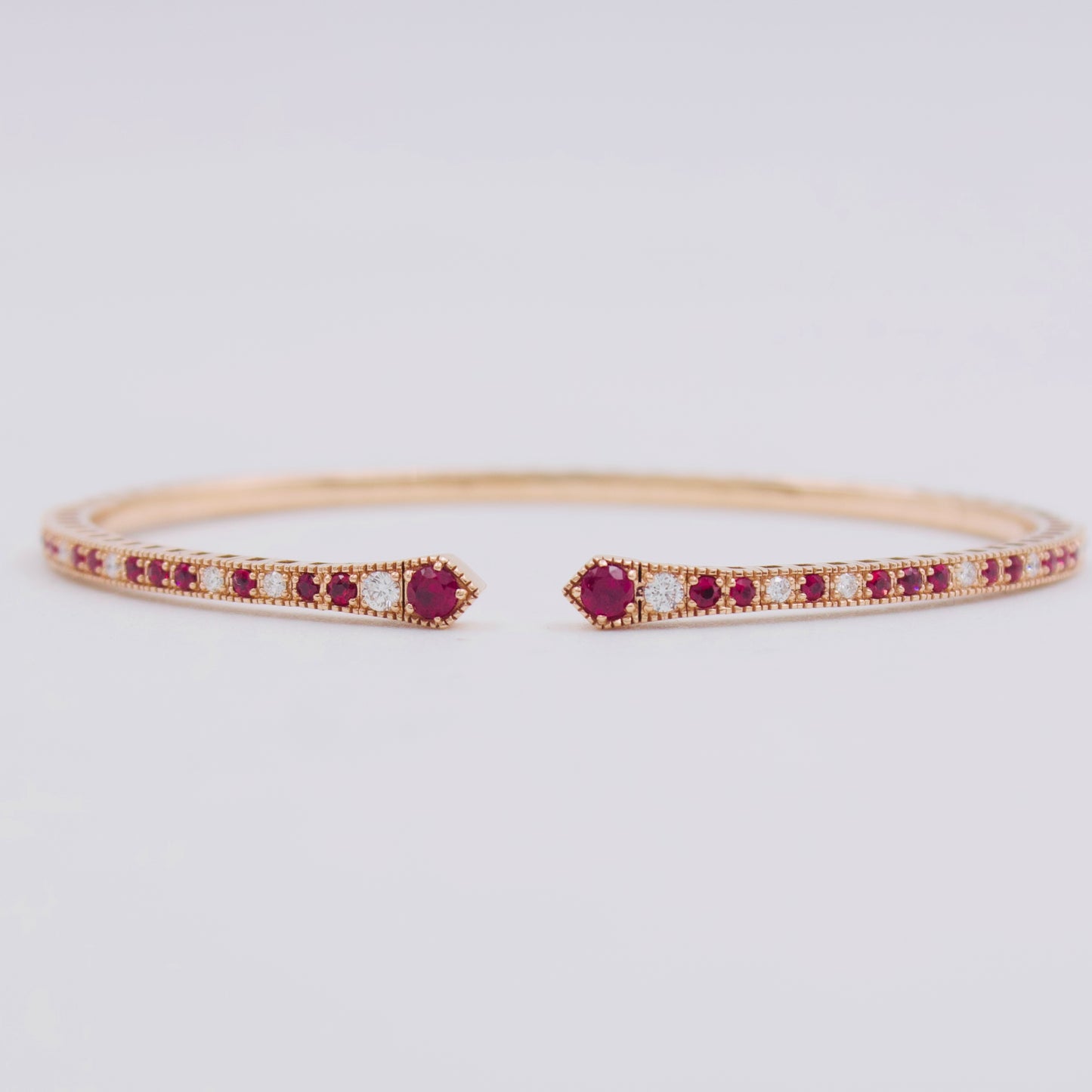 Vintage 1 Ct Ruby & Diamond Open Cuff Bangle in 18k Rose Gold Sz 7