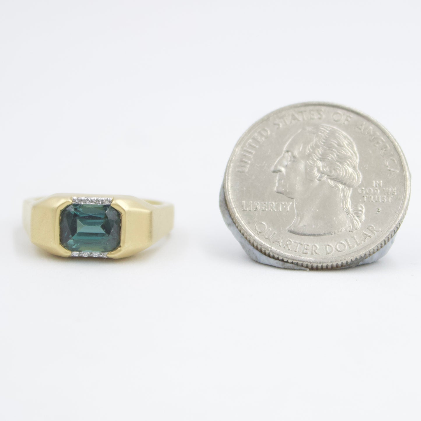 Natural 2.2 Ct Blue Tourmaline & Diamond East West Half Bezel Set Ring in 18KY Brushed Gold
