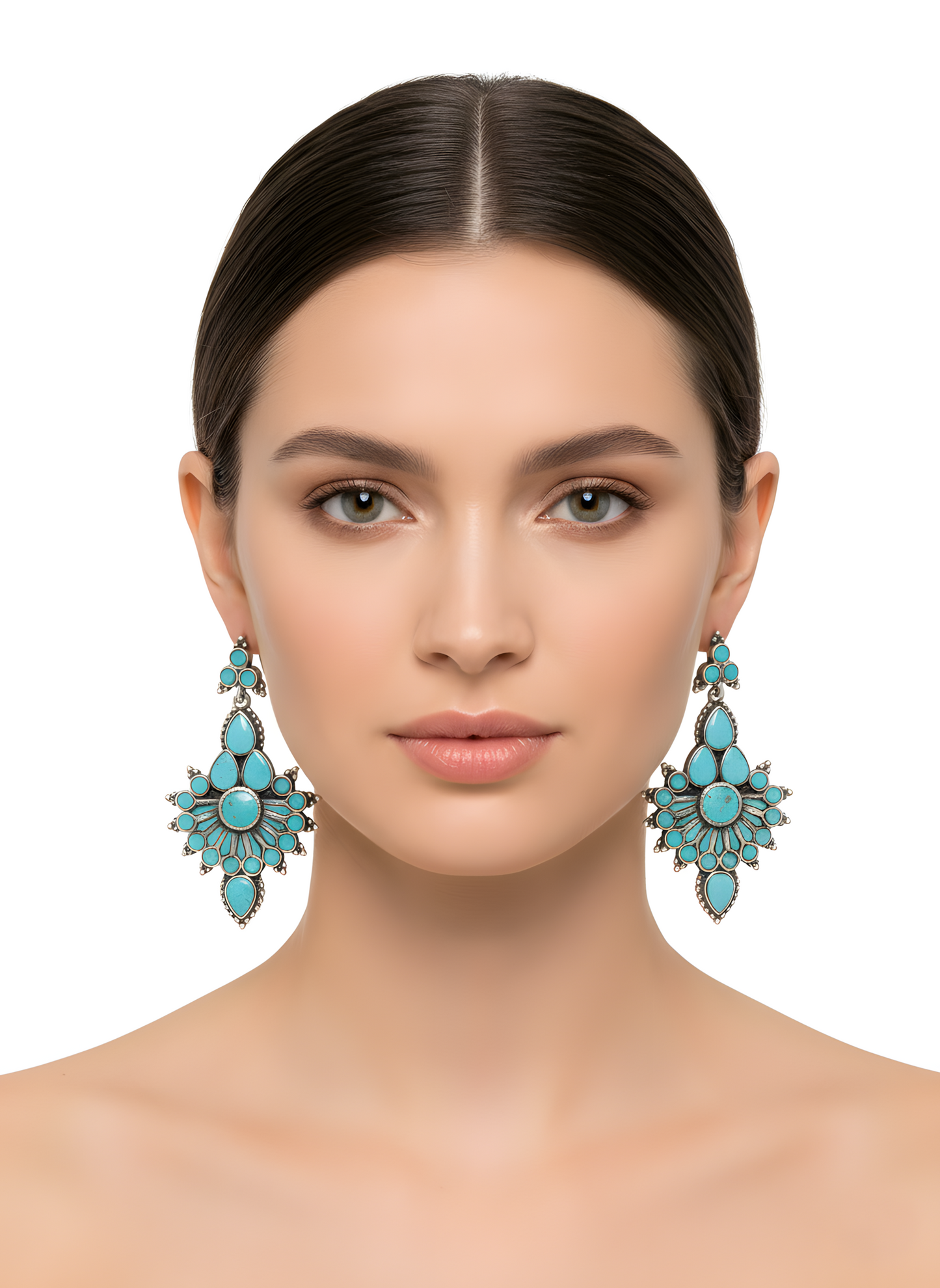 Vintage South Western Natural Turquoise Drop Earrings in Sterling Silver