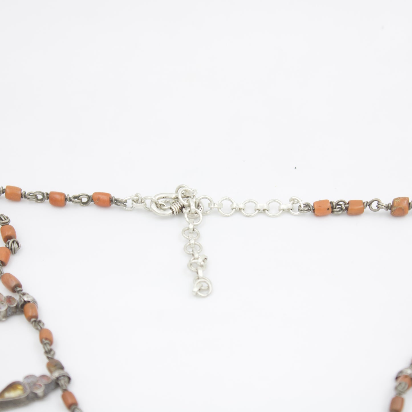 Navratri Antique Coral Necklace Double Strand Square Pendant in Sterling Silver