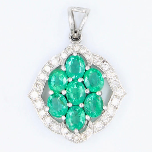 Elegant 7.28 TCW Natural Emerald & Diamond Statement Pendant in 18K White Gold