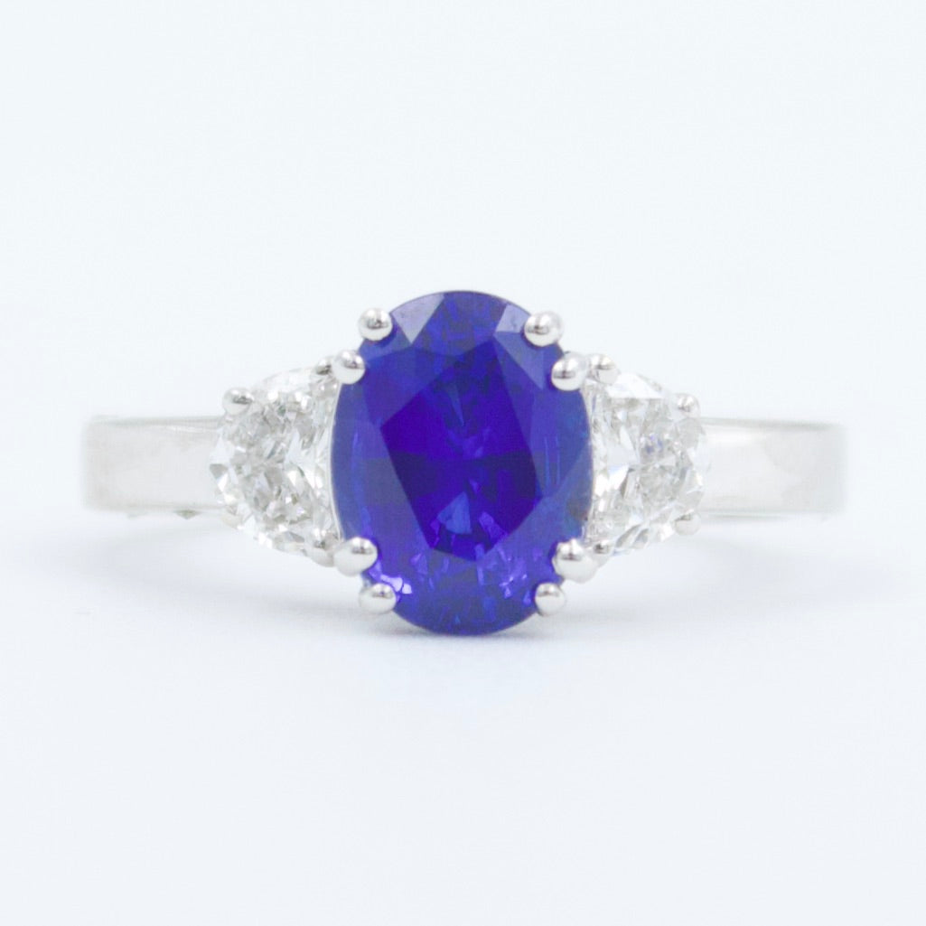 Natural 2.89 TCW Sri Lankan Royal Blue Sapphire & Diamond Engagement Ring 18KW