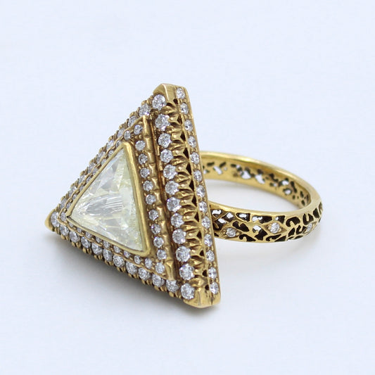 Luxury 4.07 Ct Natural Rose Cut Diamond Filigree Work Fidget Ring 18K Gold