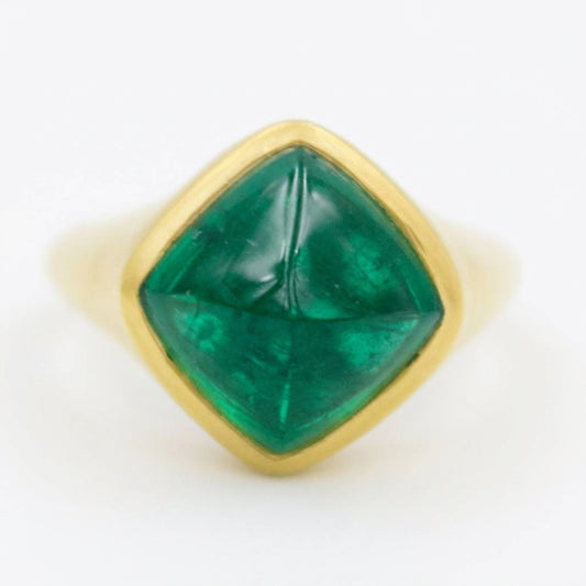 Natural 5.34 Ct Ethiopian Emerald Sugarloaf Statement Ring in 18K Brushed Gold